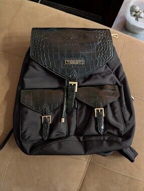 Victoria's Secret Black Faux-Croc Women's Backpack with Gold Hardware